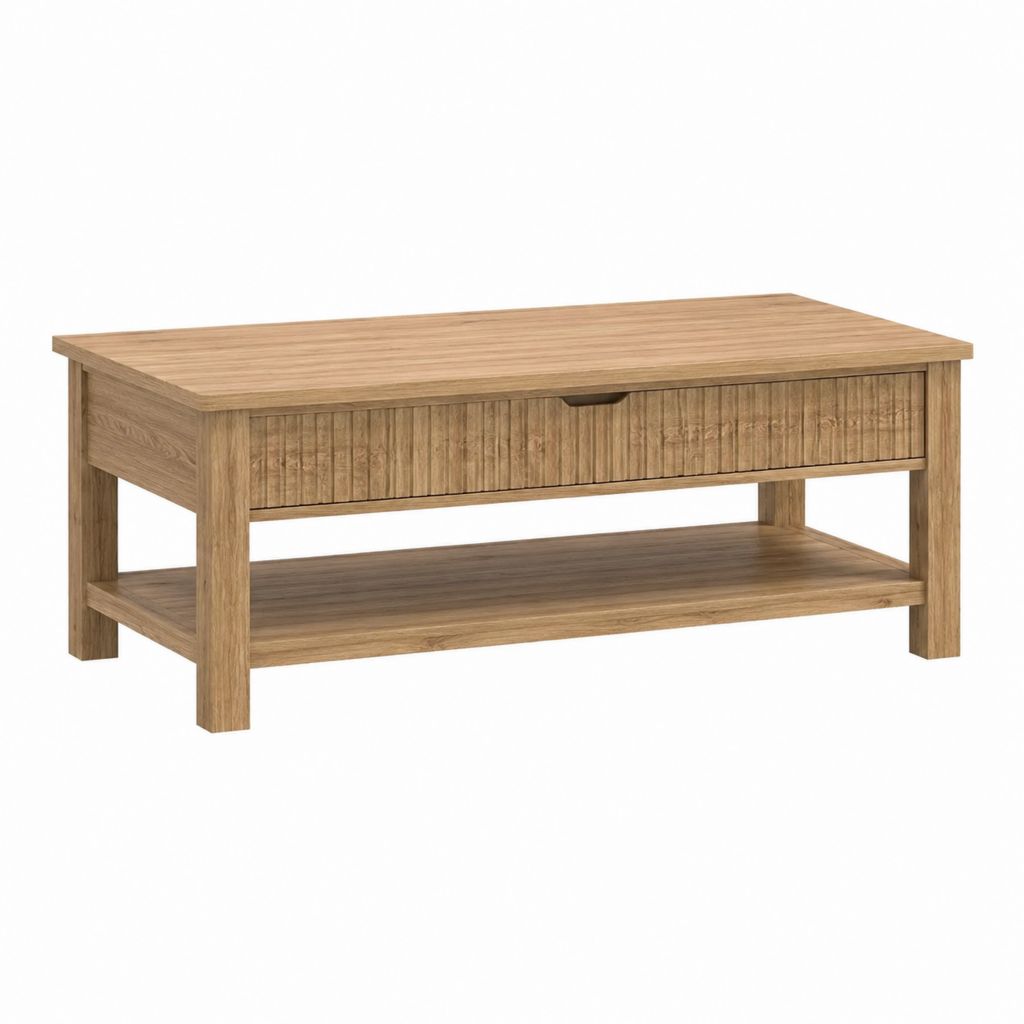 Couchtisch Eichefarben aus Spanplatte rechteckig mit Schublade und Ablage 100 x 60 x 45 cm