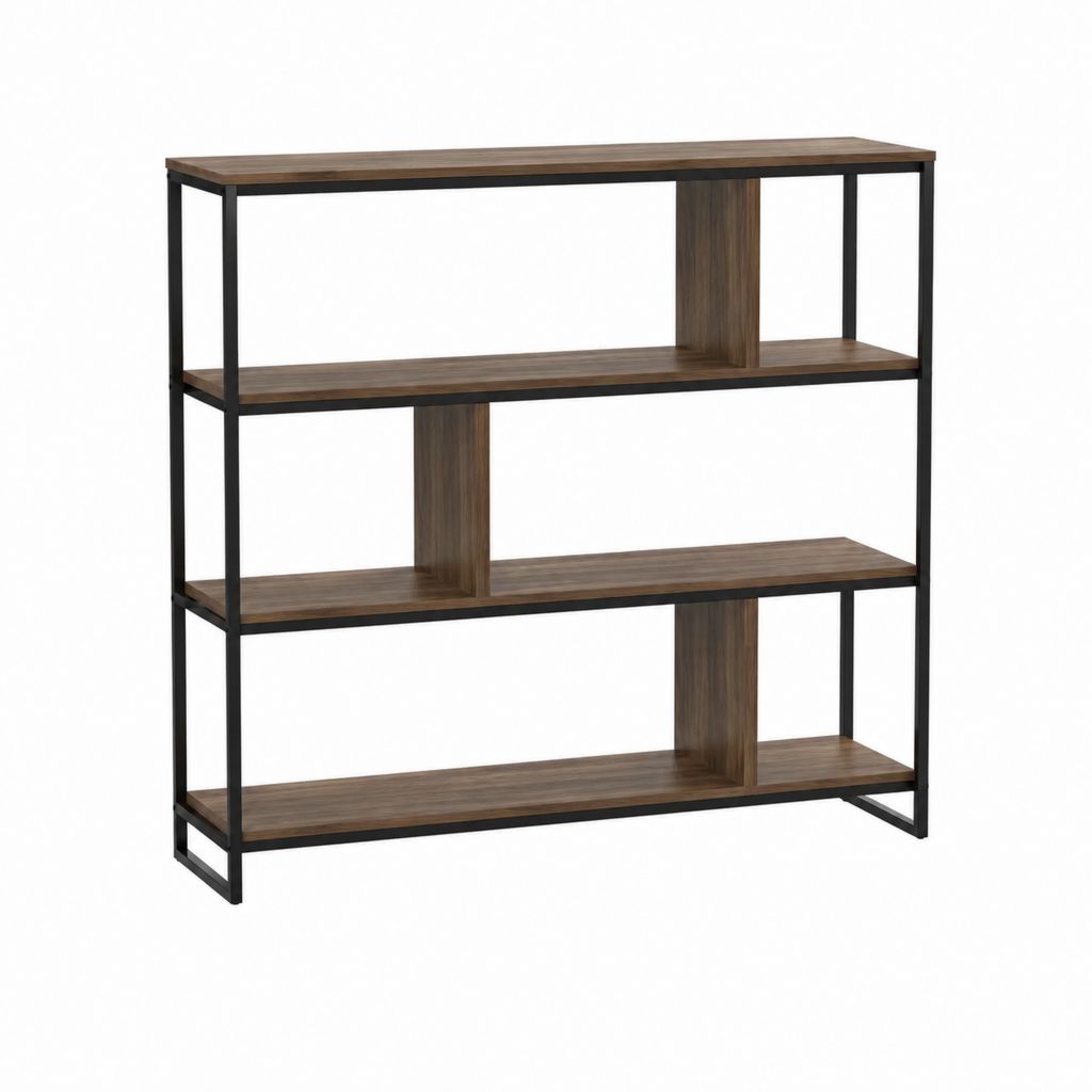 Standregal Wohnzimmerregal Nussbaumfarben Schwarz MDF Stahl 120 x 30 x 120 cm