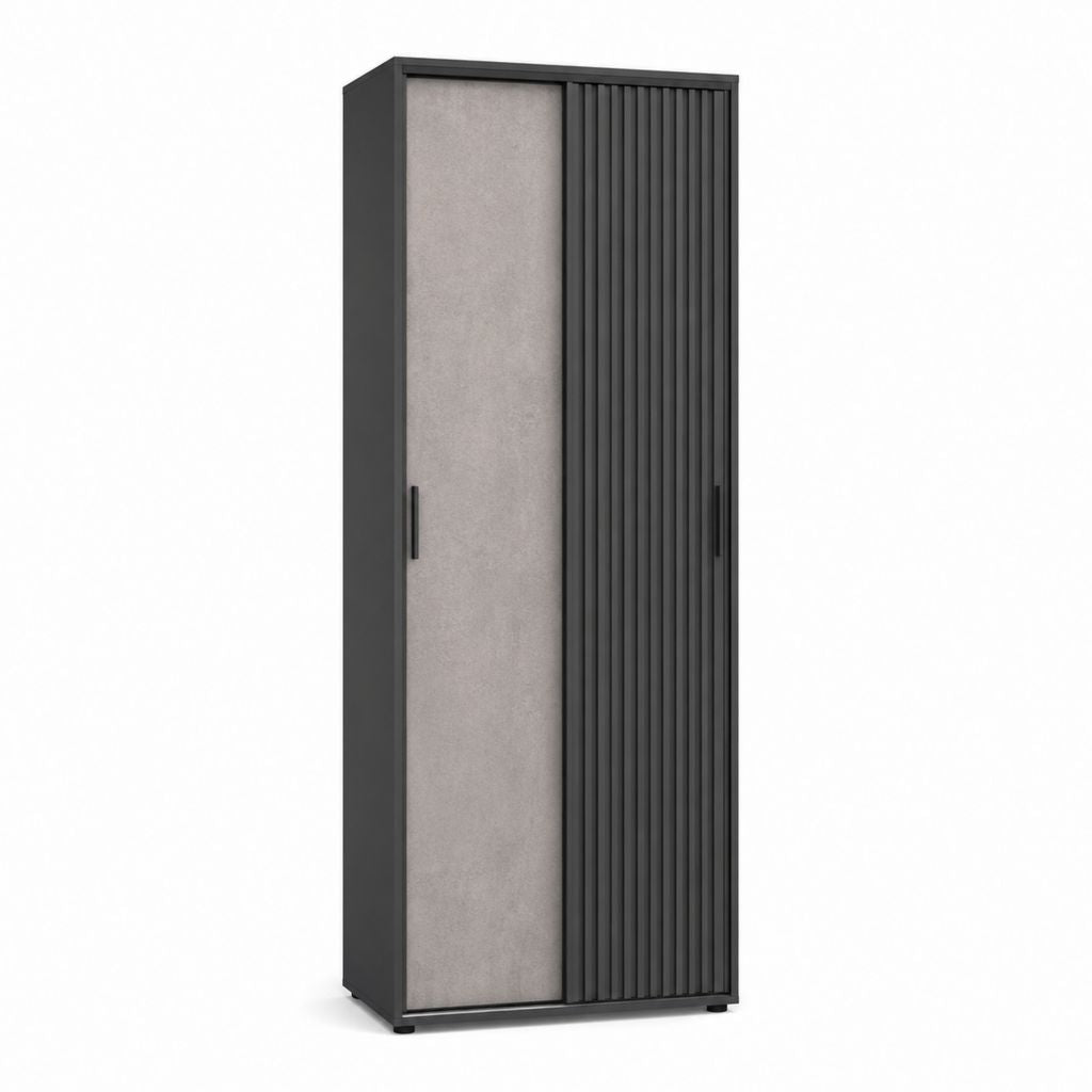 2-türiger Kleiderschrank Schwarz Grau aus Spanplatte und MDF rechteckig 90 x 52 x 200 cm