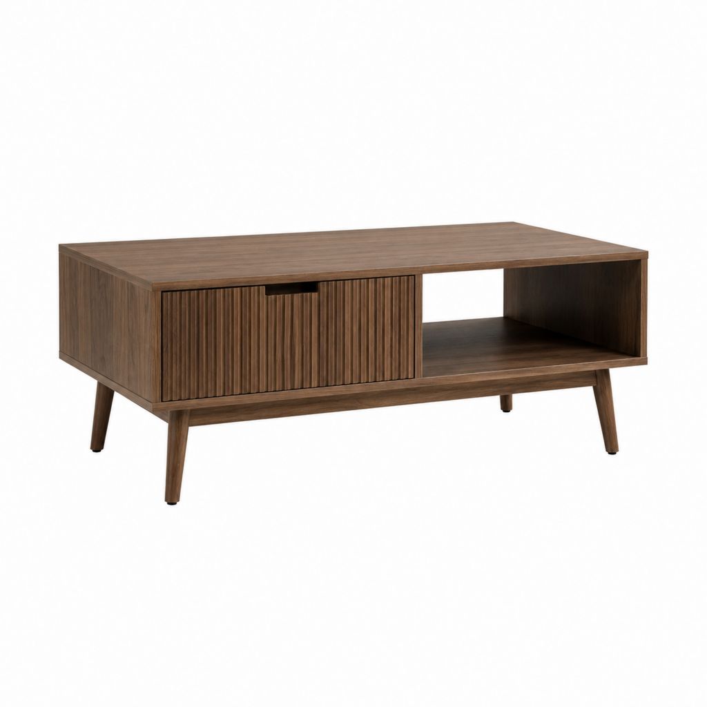 Couchtisch Walnuss MDF rechteckig mit Schublade und offenem Fach 110 x 60 x 45 cm