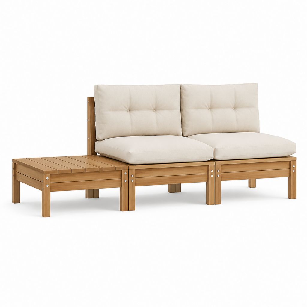 3-teiliges Gartensofa Set rechteckig Natur Akazienholz Beige 210 x 70 x 70 cm