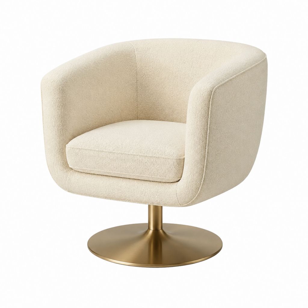 Drehsessel Creme Bouclé-Polyester Rund 76 x 76 x 78 cm