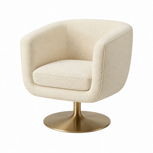 Drehsessel Creme Bouclé-Polyester Rund 76 x 76 x 78 cm
