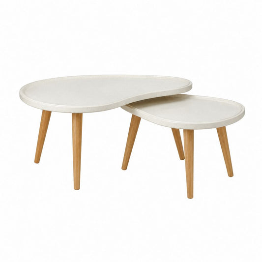 Couchtisch Set 2-teilig Weiß Bambus MDF oval 100 x 60 x 45 cm 70 x 50 x 40 cm