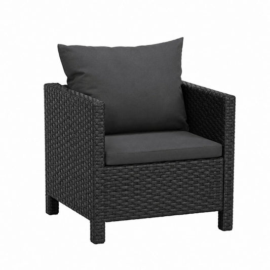 Gartensessel aus schwarzem Polyrattan mit anthrazitfarbenen Polyesterpolstern 65 x 65 x 77 cm