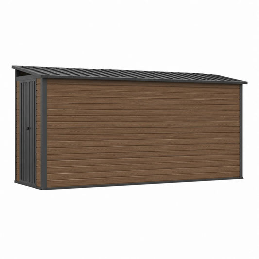 Geräteschuppen aus verzinktem Stahl in Holzoptik Braun Anthrazit mit Pultdach 300 x 200 x 210 cm
