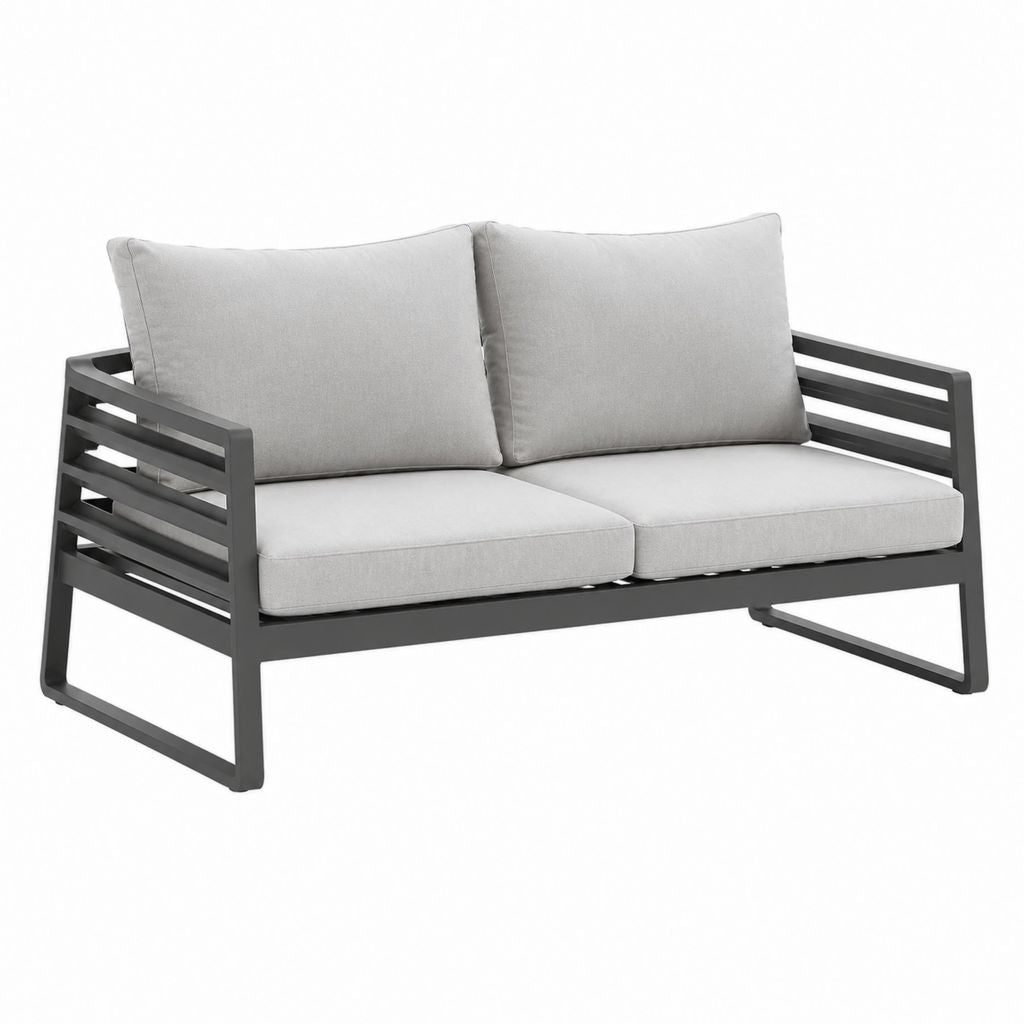 Gartensofa 2-Sitzer Grau Aluminium Polyester rechteckig 130 x 75 x 70 cm