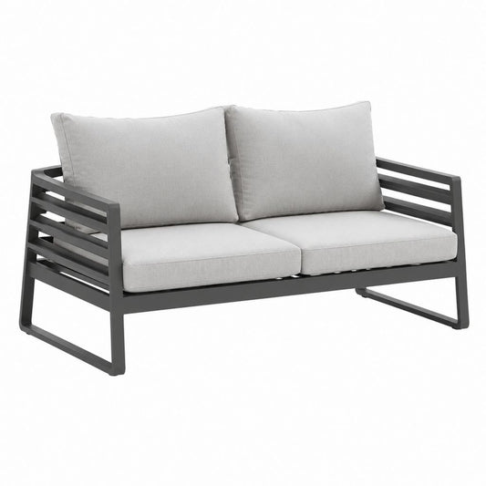Gartensofa 2-Sitzer Grau Aluminium Polyester rechteckig 130 x 75 x 70 cm