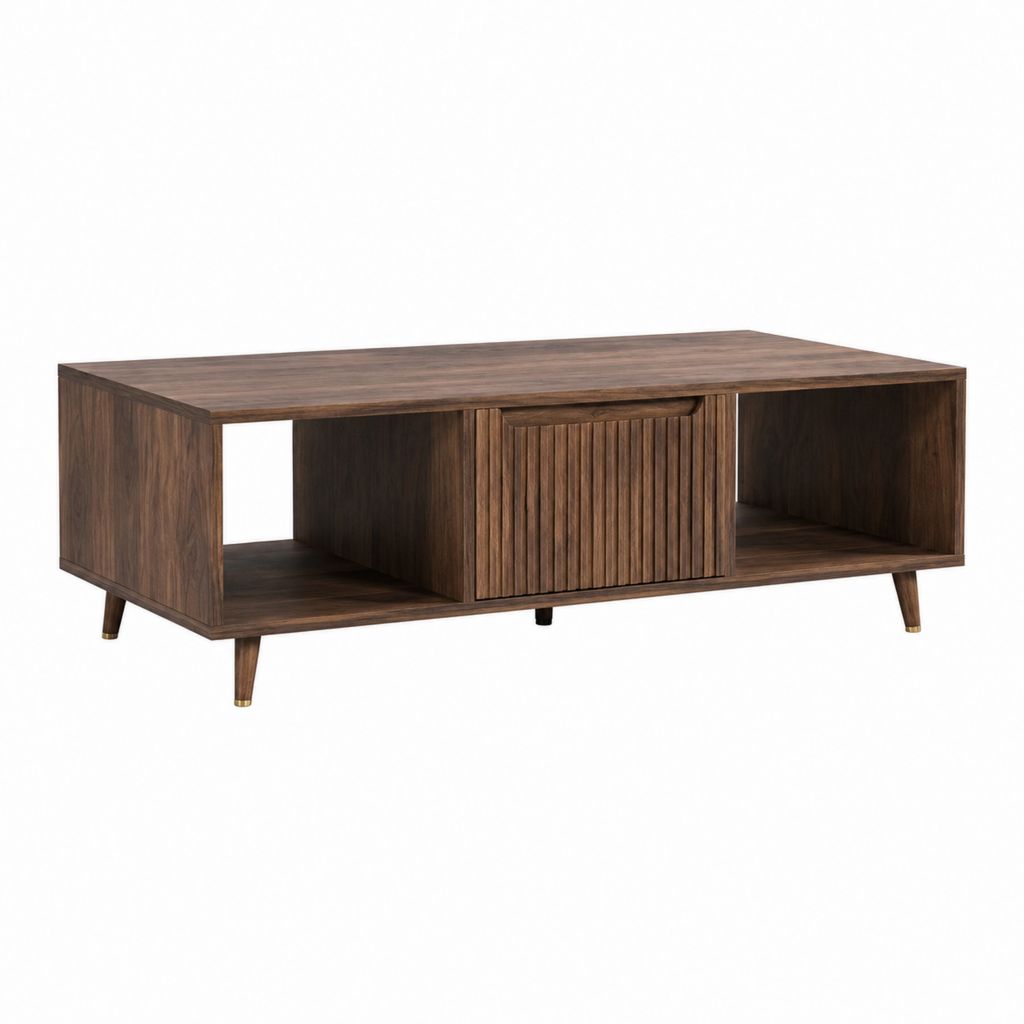 Couchtisch Walnussbraun MDF rechteckig mit Schiebetür 120 x 60 x 45 cm