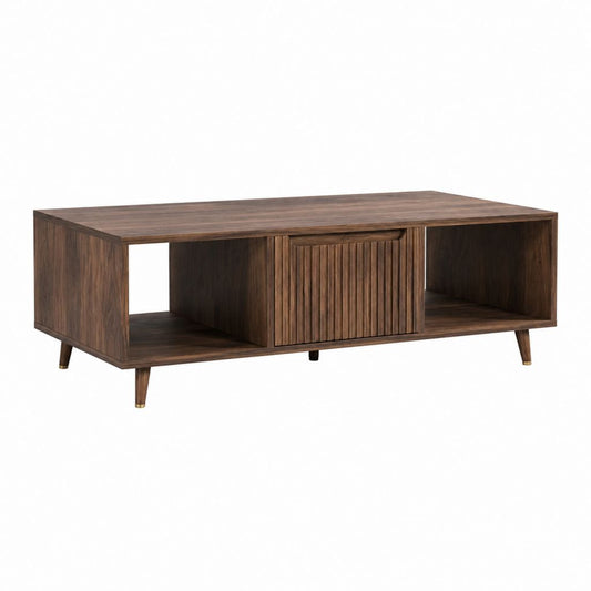 Couchtisch Walnussbraun MDF rechteckig mit Schiebetür 120 x 60 x 45 cm