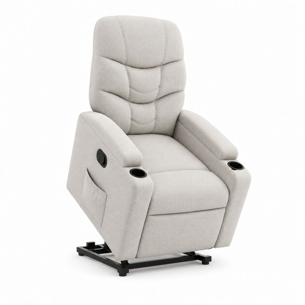 Elektrischer Aufstehsessel Relaxsessel Creme Polyester Hochlehner mit Liegefunktion und Getränkehaltern 88 x 94 x 106 cm