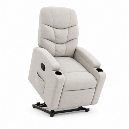 Elektrischer Aufstehsessel Relaxsessel Creme Polyester Hochlehner mit Liegefunktion und Getränkehaltern 88 x 94 x 106 cm