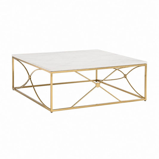 Couchtisch Weiß Gold Sinterstein Edelstahl quadratisch 100 x 100 x 45 cm