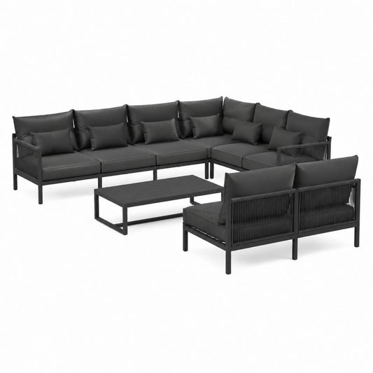 Gartenlounge Set 4-teilig Anthrazit Schwarz Stahl Polyester L-Form 202 x 142 x 75 cm