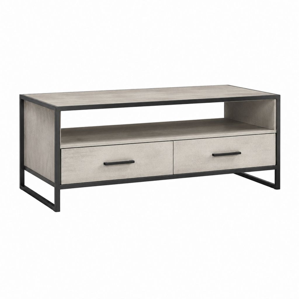 Couchtisch mit 2 Schubladen Grau MDF Stahl Rechteckig 110 x 60 x 45 cm