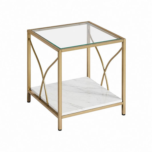 Beistelltisch Couchtisch Gold Stahl Glas quadratisch 50 x 50 x 60 cm