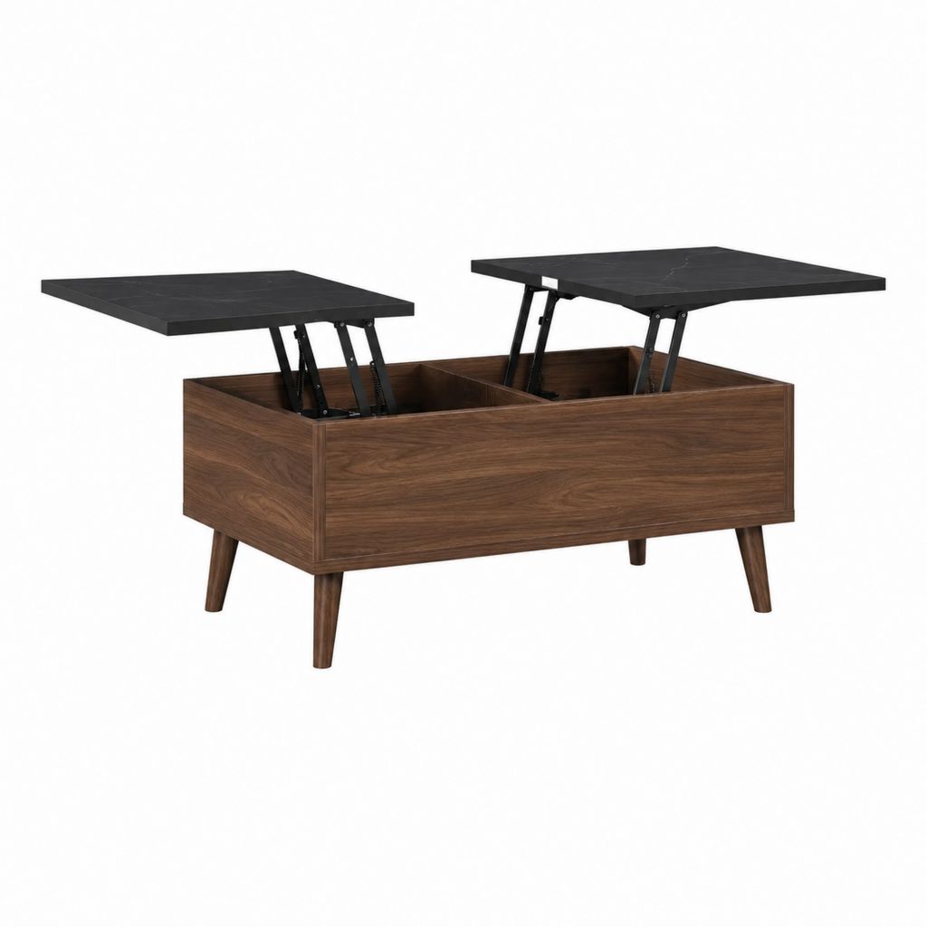 Couchtisch mit 2 hochklappbaren Tischplatten Walnuss Braun Schwarz MDF rechteckig 100 x 50 x 45 cm