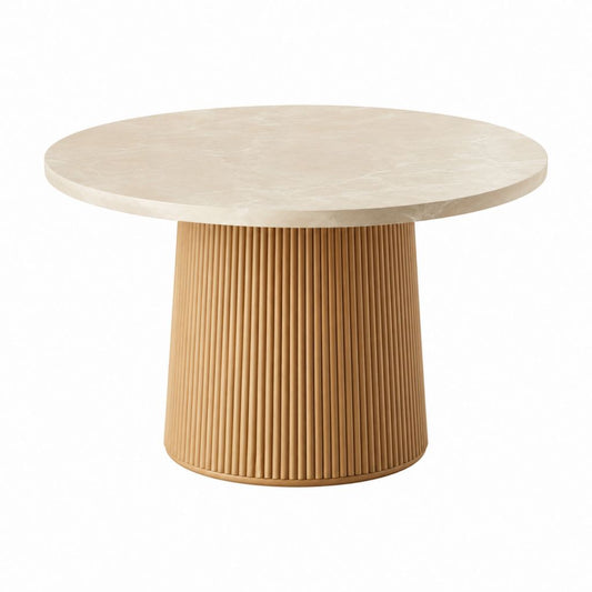 Couchtisch rund Beige MDF mit Travertin-Dekor und Eichenholzfurnier Ø 80 cm Höhe 42 cm
