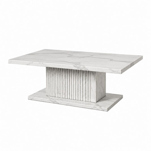 Couchtisch Weiß Marmoroptik Sinterstein Rechteckig 120 x 60 x 45 cm