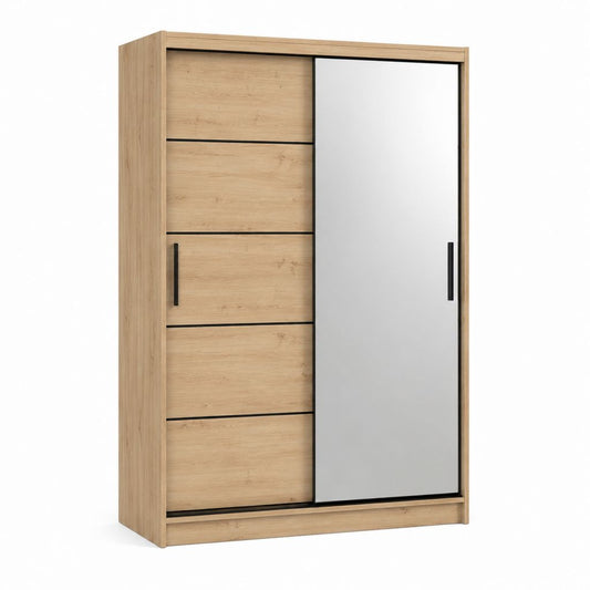 Kleiderschrank mit Schiebetüren Eichefarben Spanplatte Spiegel 120 x 60 x 200 cm